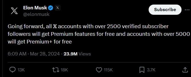 Elon-Musk-Announces-Free-Premium-Features-for-Verified-X-Accounts